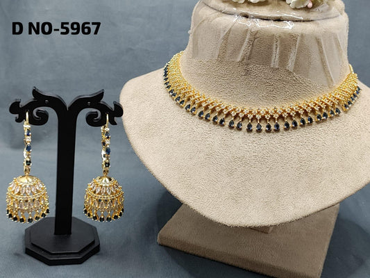 American Diamond Necklace Golden Sku 5967 C3 - rchiecreation