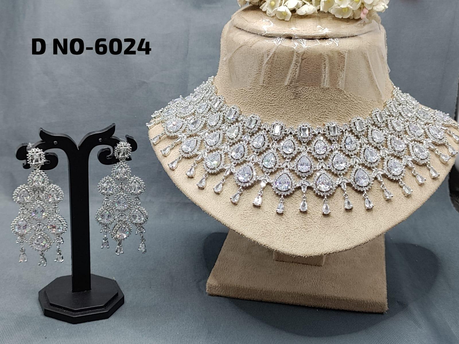 American Diamond Necklace Rhodium Sku-6024 C3 - rchiecreation