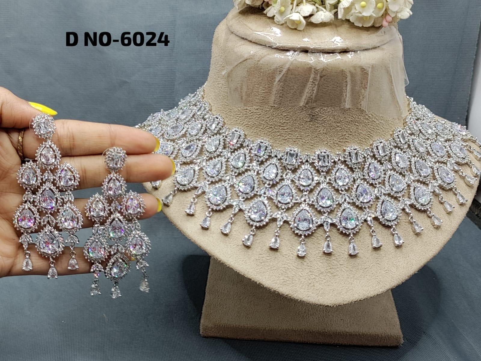 American Diamond Necklace Rhodium Sku-6024 C3 - rchiecreation