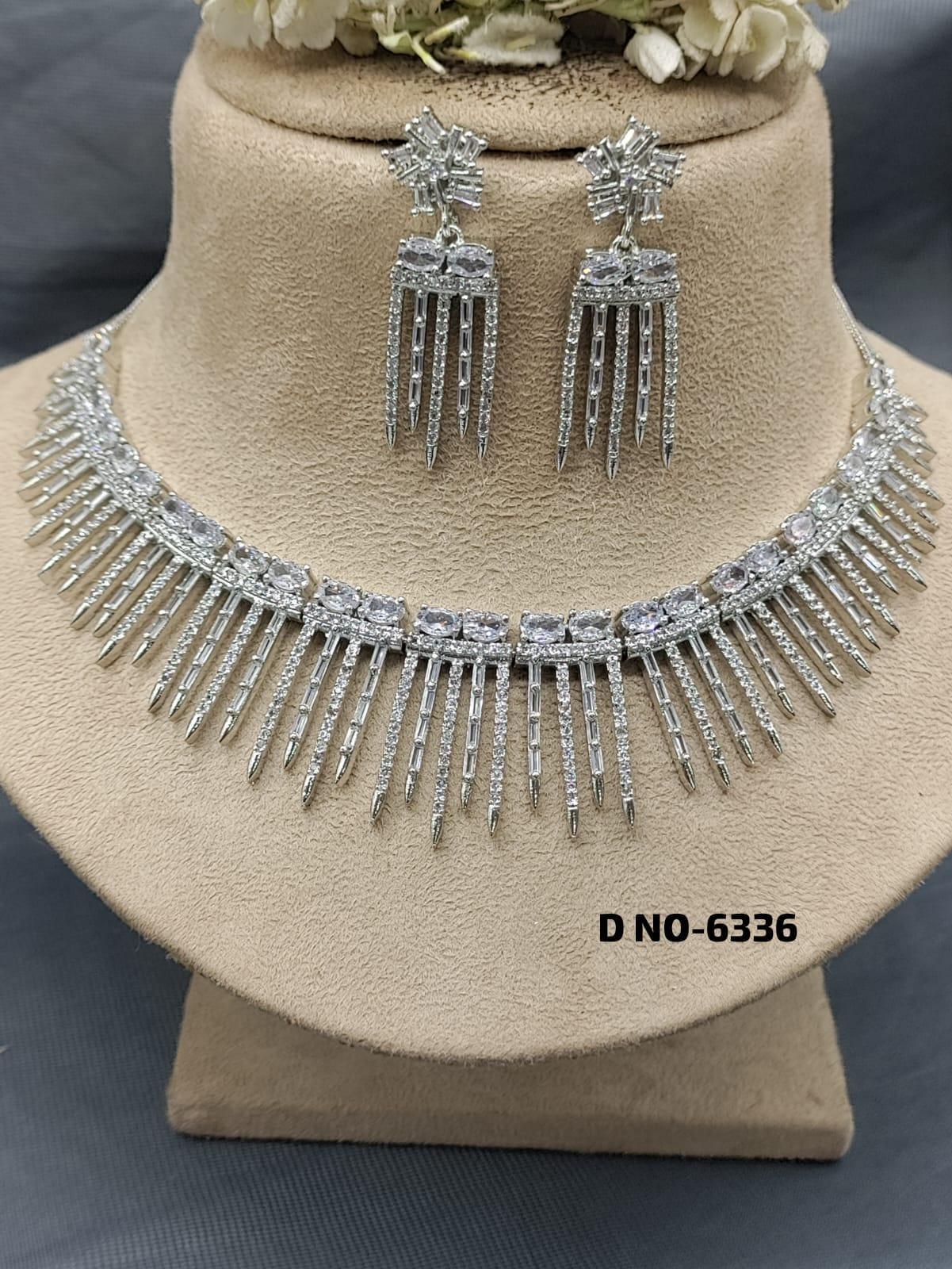 American Diamond Necklace Rhodium Sku-6336 C3 - rchiecreation