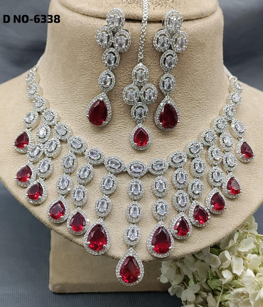 American Diamond Necklace Rhodium Sku-6338 - rchiecreation