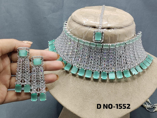 American Diamond Necklace Rodium Sku-1552 C3 - rchiecreation