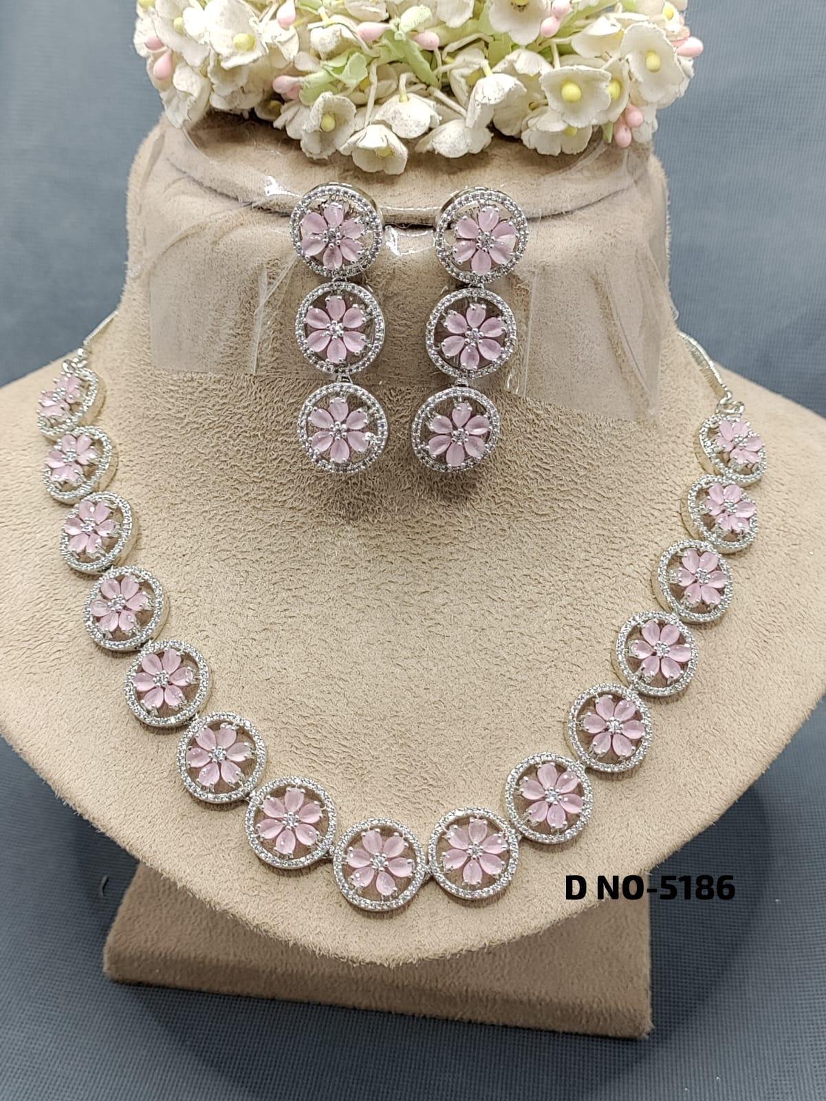 American Diamond Necklace Rodium Sku 5186 C3 - rchiecreation