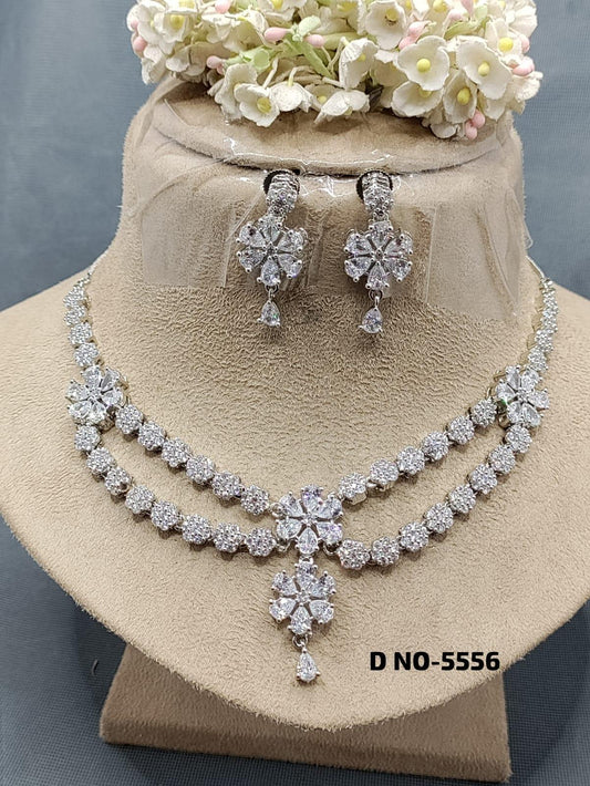 American Diamond Necklace Rodium Sku 5556 C3 - rchiecreation