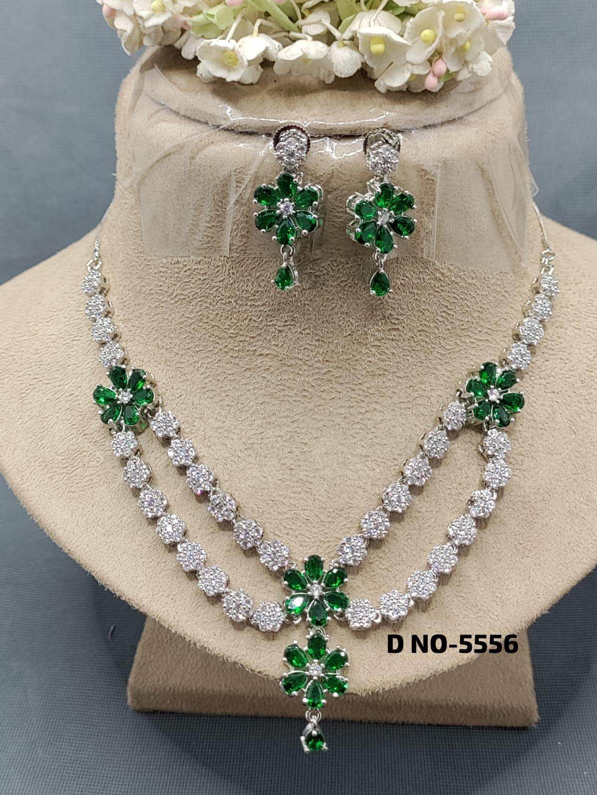 American Diamond Necklace Rodium Sku 5556 C3 - rchiecreation