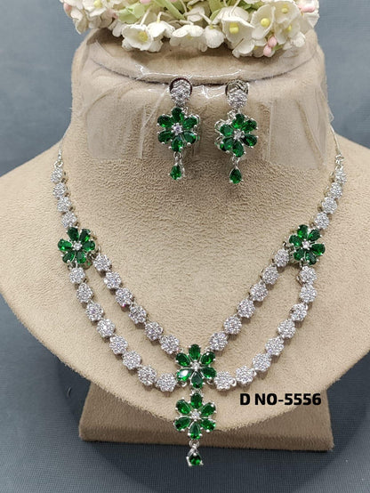 American Diamond Necklace Rodium Sku 5556 C3 - rchiecreation