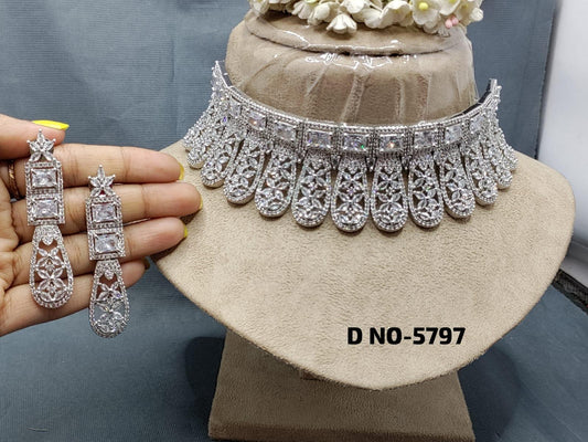 American Diamond Necklace Rodium Sku 5797 C3 - rchiecreation