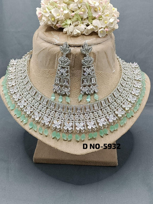 American Diamond Necklace Rodium Sku 5932_C3 - rchiecreation