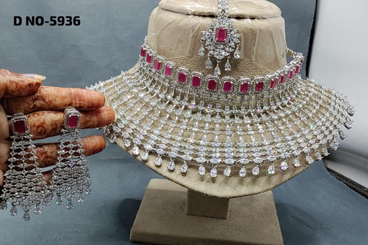 American Diamond Necklace Rodium Sku 5936 C3 - rchiecreation
