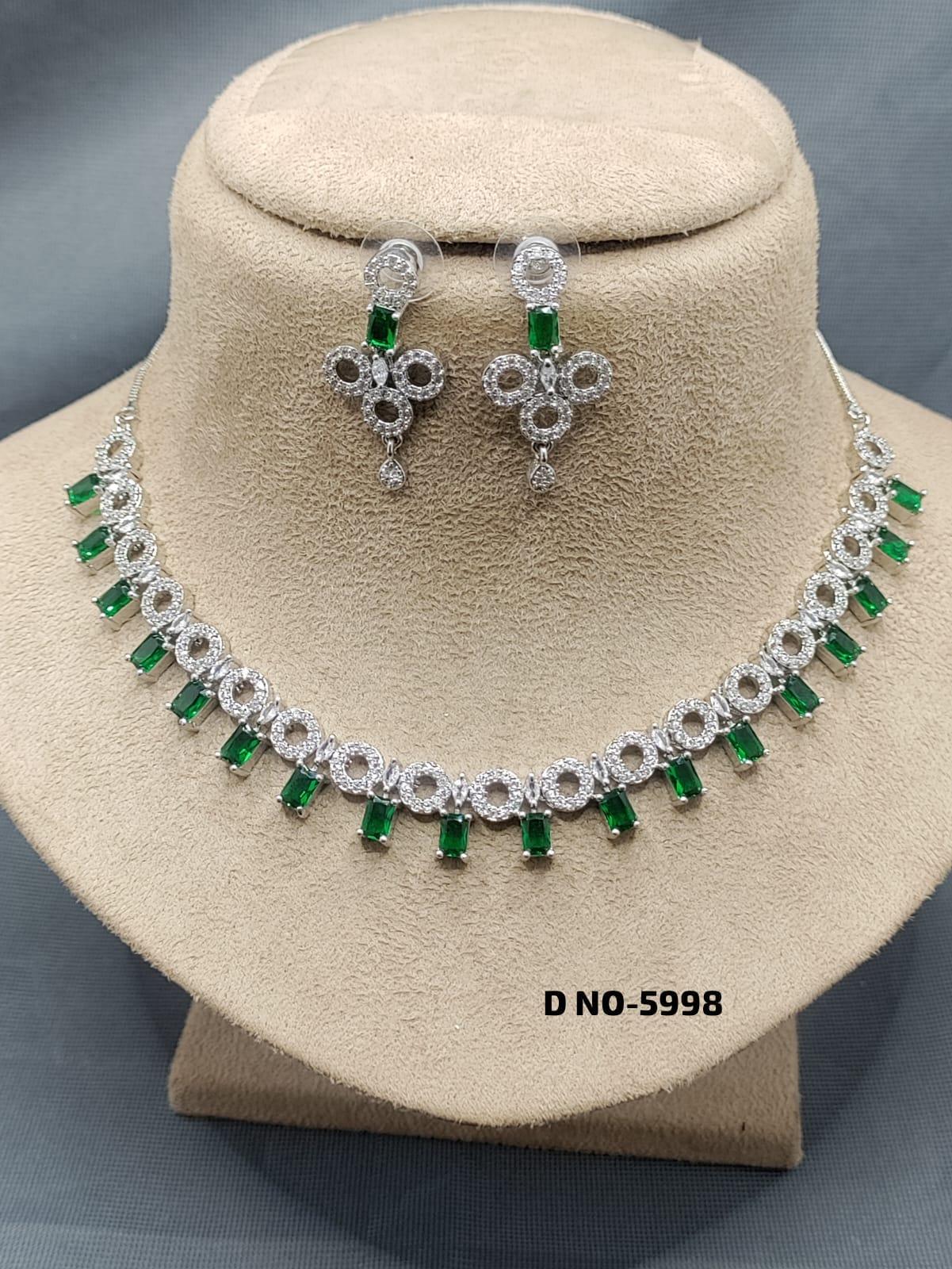 American Diamond Necklace Rodium Sku-5998 C3 - rchiecreation