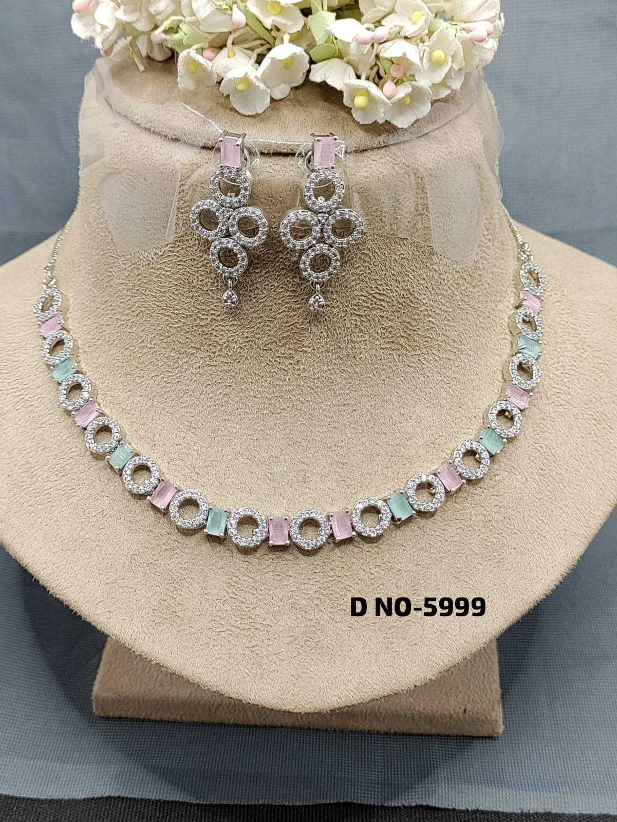 American Diamond Necklace Rodium Sku-5999 C3 - rchiecreation