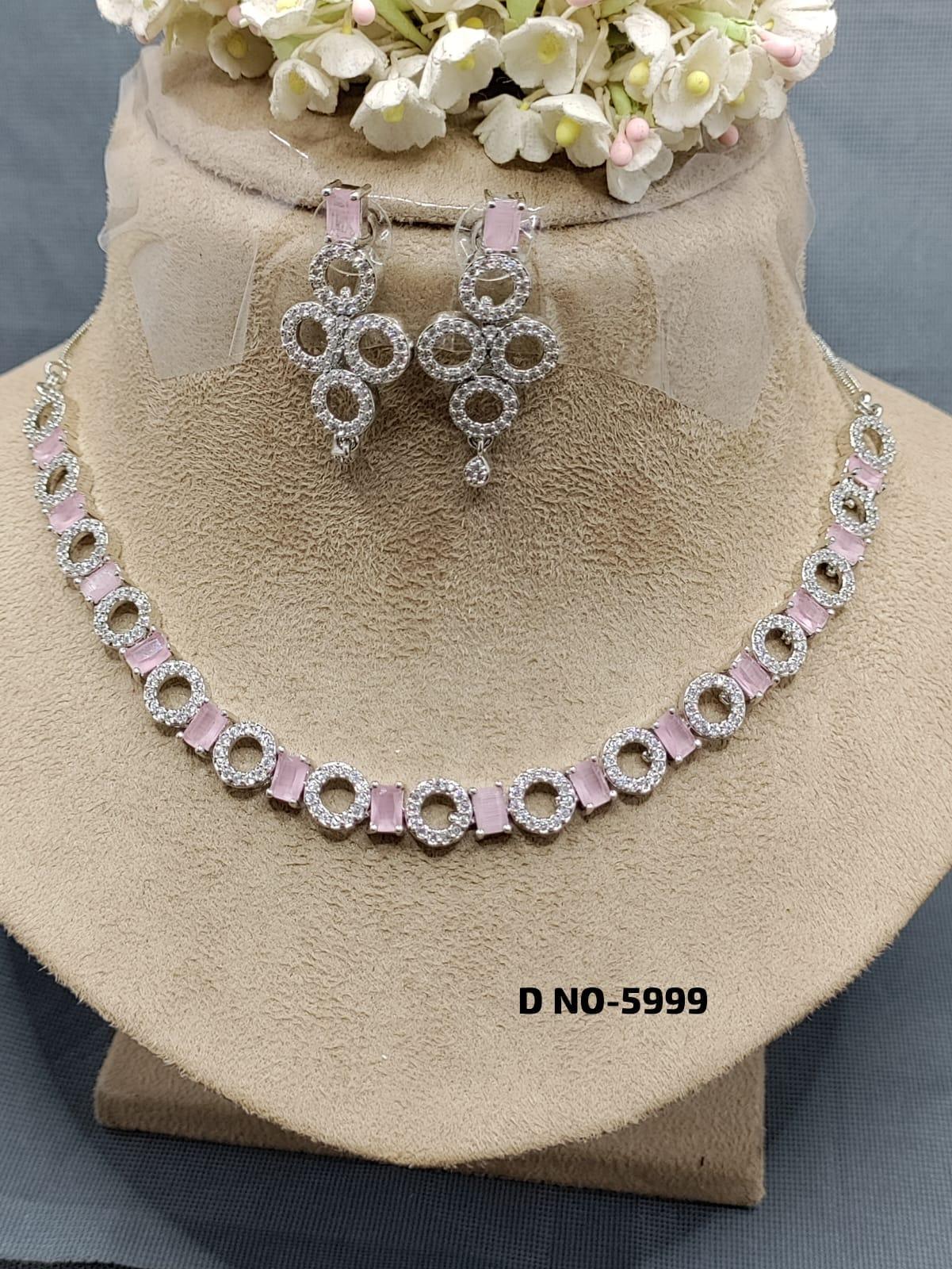 American Diamond Necklace Rodium Sku-5999 C3 - rchiecreation