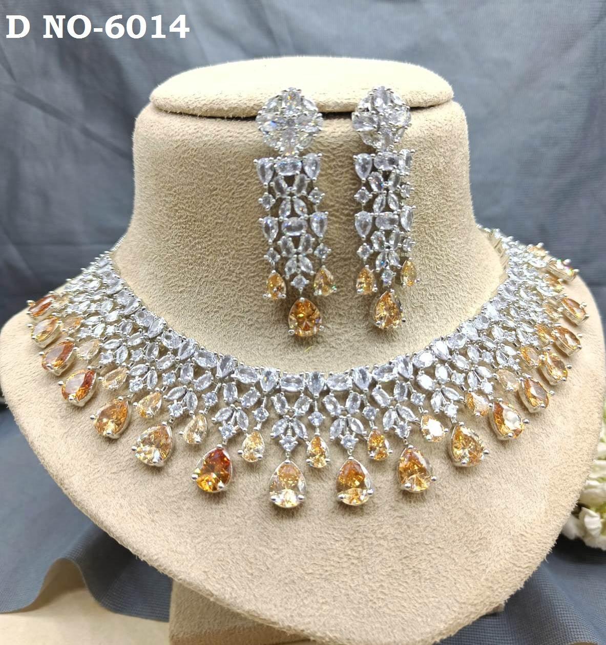American Diamond Necklace Rodium Sku-6014 C3 - rchiecreation