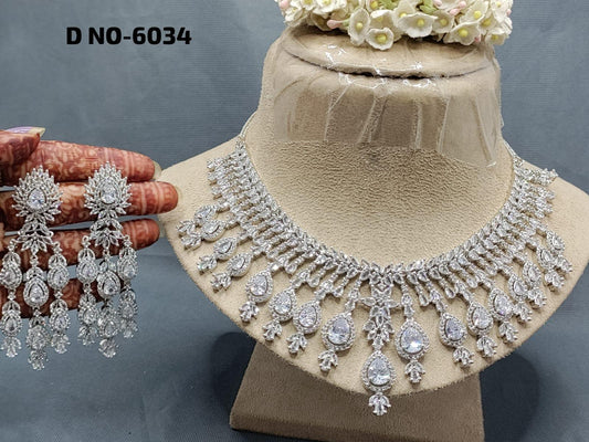 American Diamond Necklace Rodium Sku 6034 C3 - rchiecreation