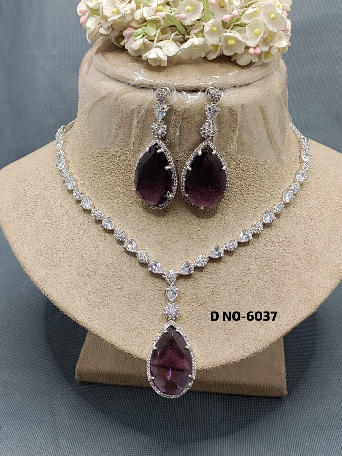 American Diamond Necklace Rodium Sku 6037 C3 - rchiecreation