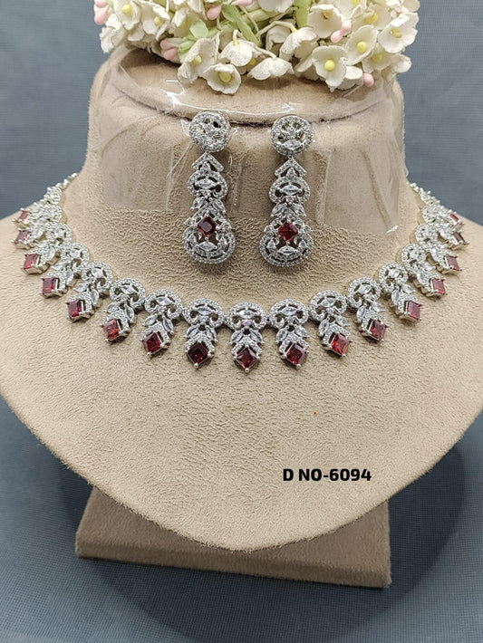 American Diamond Necklace Rodium Sku 6094 C3 - rchiecreation