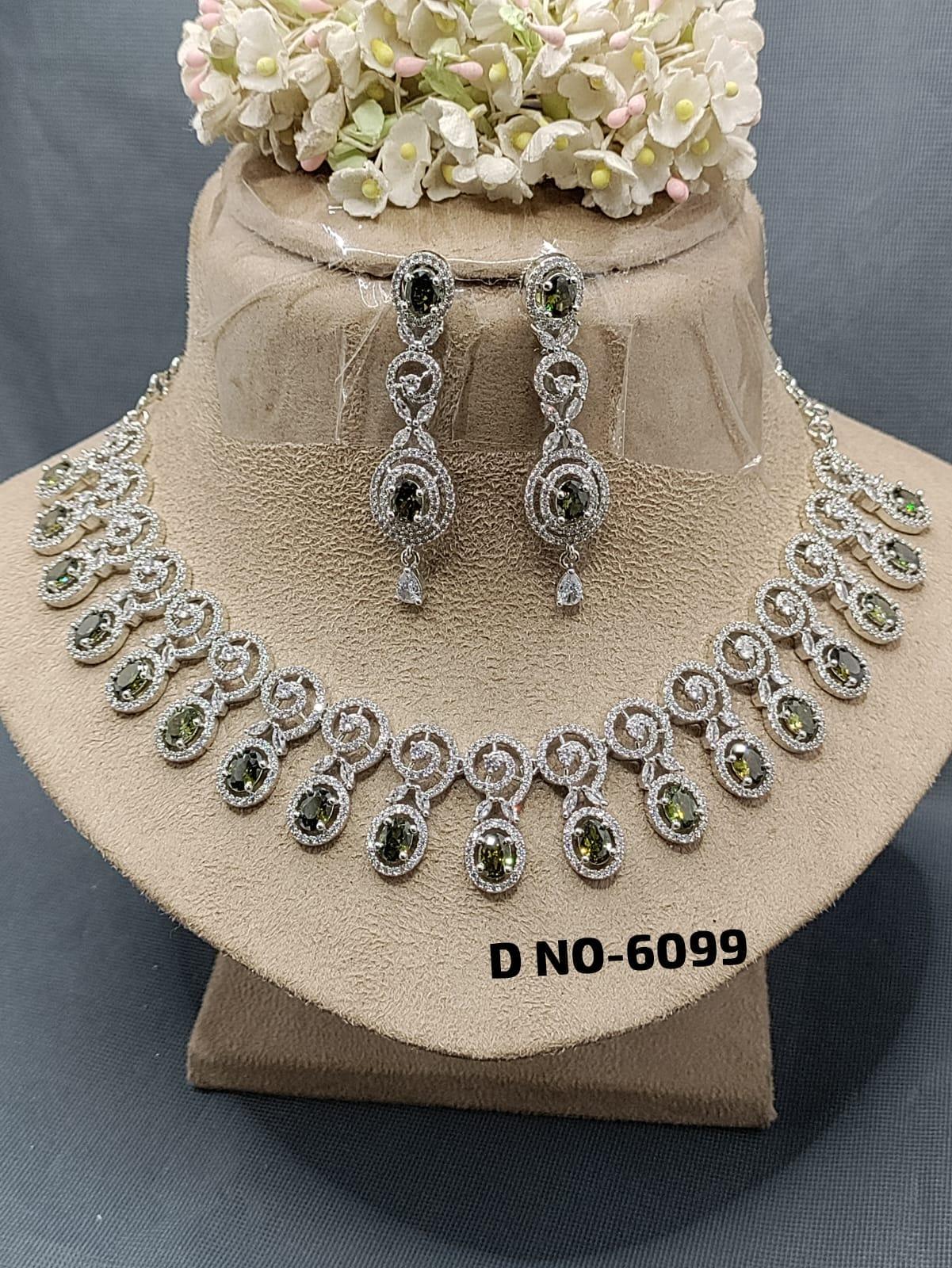 American Diamond Necklace Rodium Sku-6099 C3 - rchiecreation