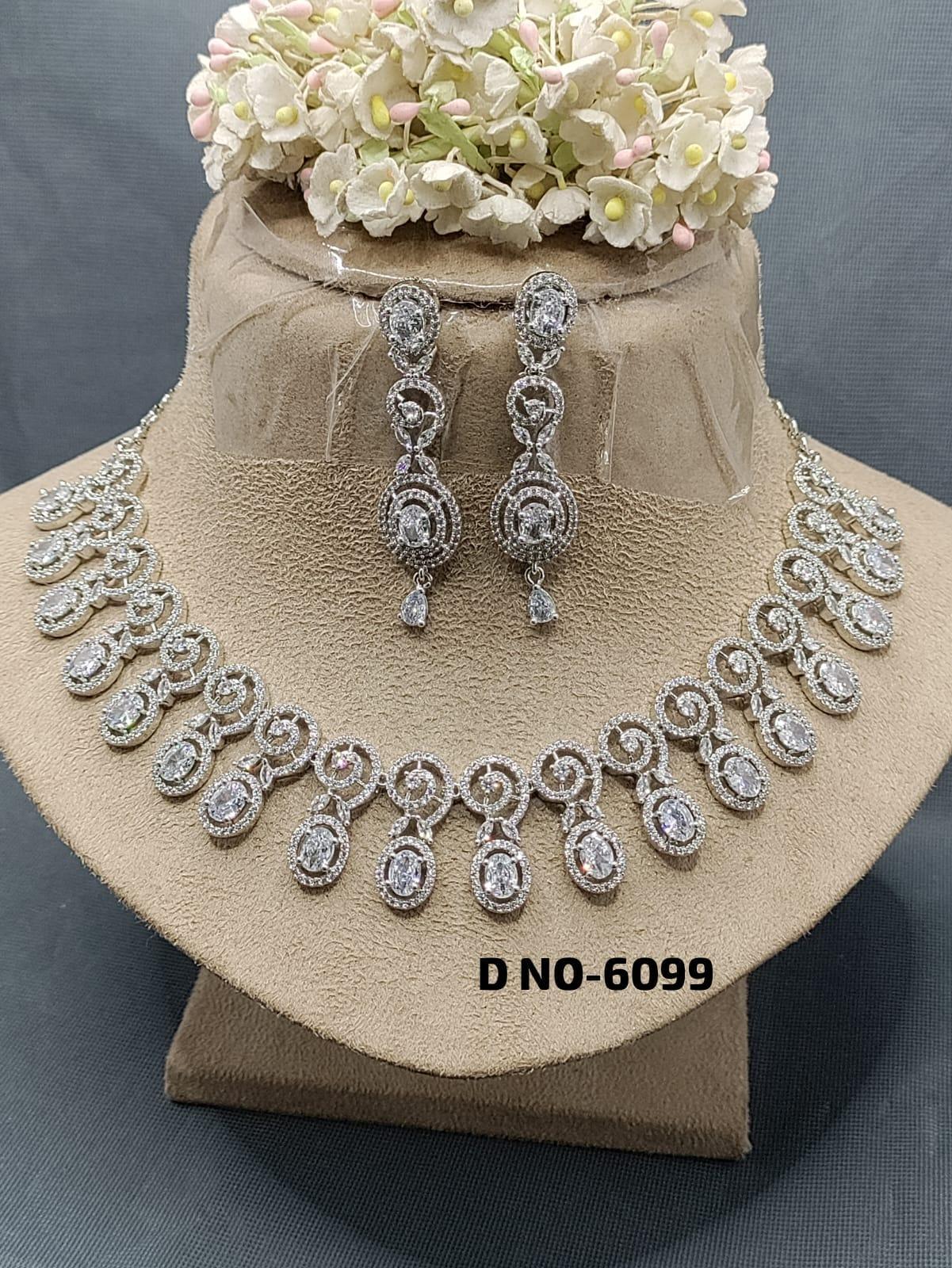 American Diamond Necklace Rodium Sku-6099 C3 - rchiecreation