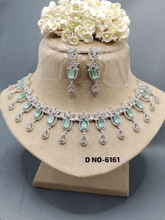 American Diamond Necklace Rodium Sku -6162 C3 - rchiecreation