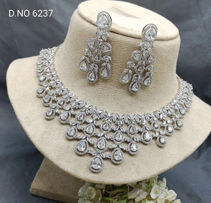 American Diamond Necklace Rodium Sku- 6237 C3 - rchiecreation