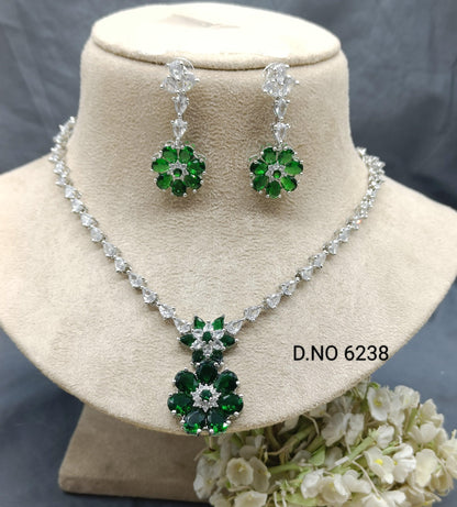 American Diamond Necklace Rodium Sku- 6238 C3 - rchiecreation