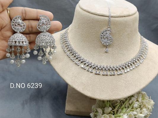 American Diamond Necklace Rodium Sku- 6239 D5 - rchiecreation