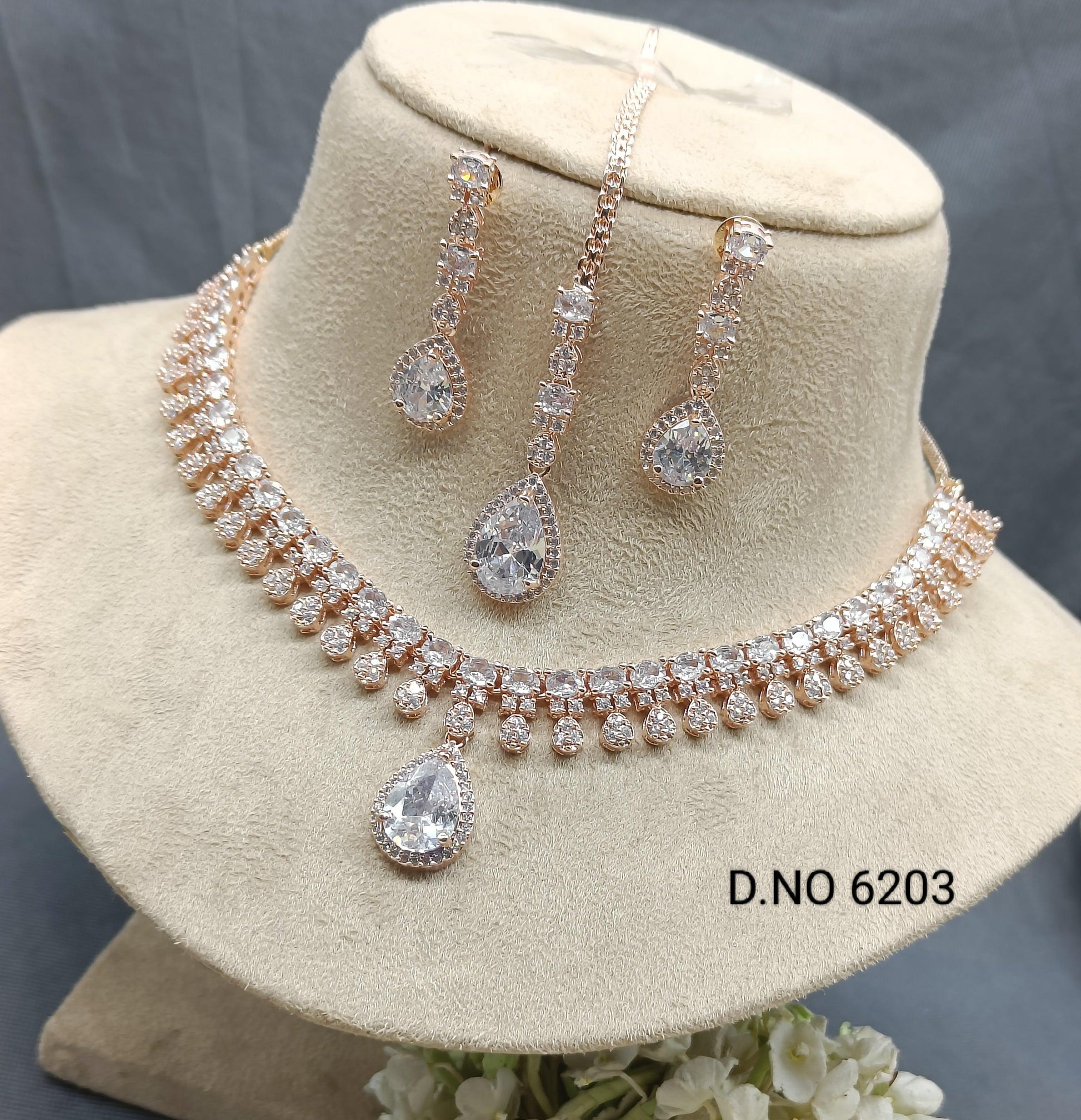American Diamond Necklace Rose gold Sku-6203 C3 - rchiecreation