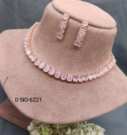 American Diamond Necklace Rose gold Sku-6221 C3 - rchiecreation