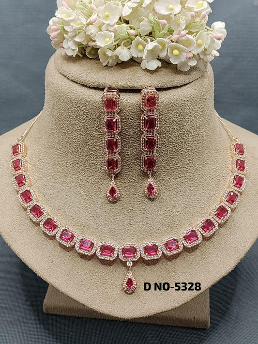 American Diamond Necklace Rosegold Sku-5328_C3 - rchiecreation