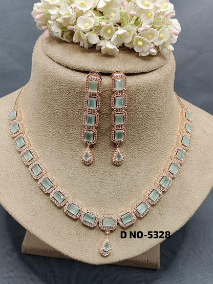 American Diamond Necklace Rosegold Sku-5328_C3 - rchiecreation