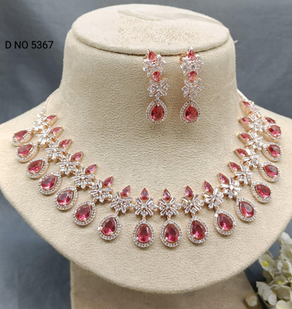 American Diamond Necklace Rosegold Sku 5367 C3 - rchiecreation