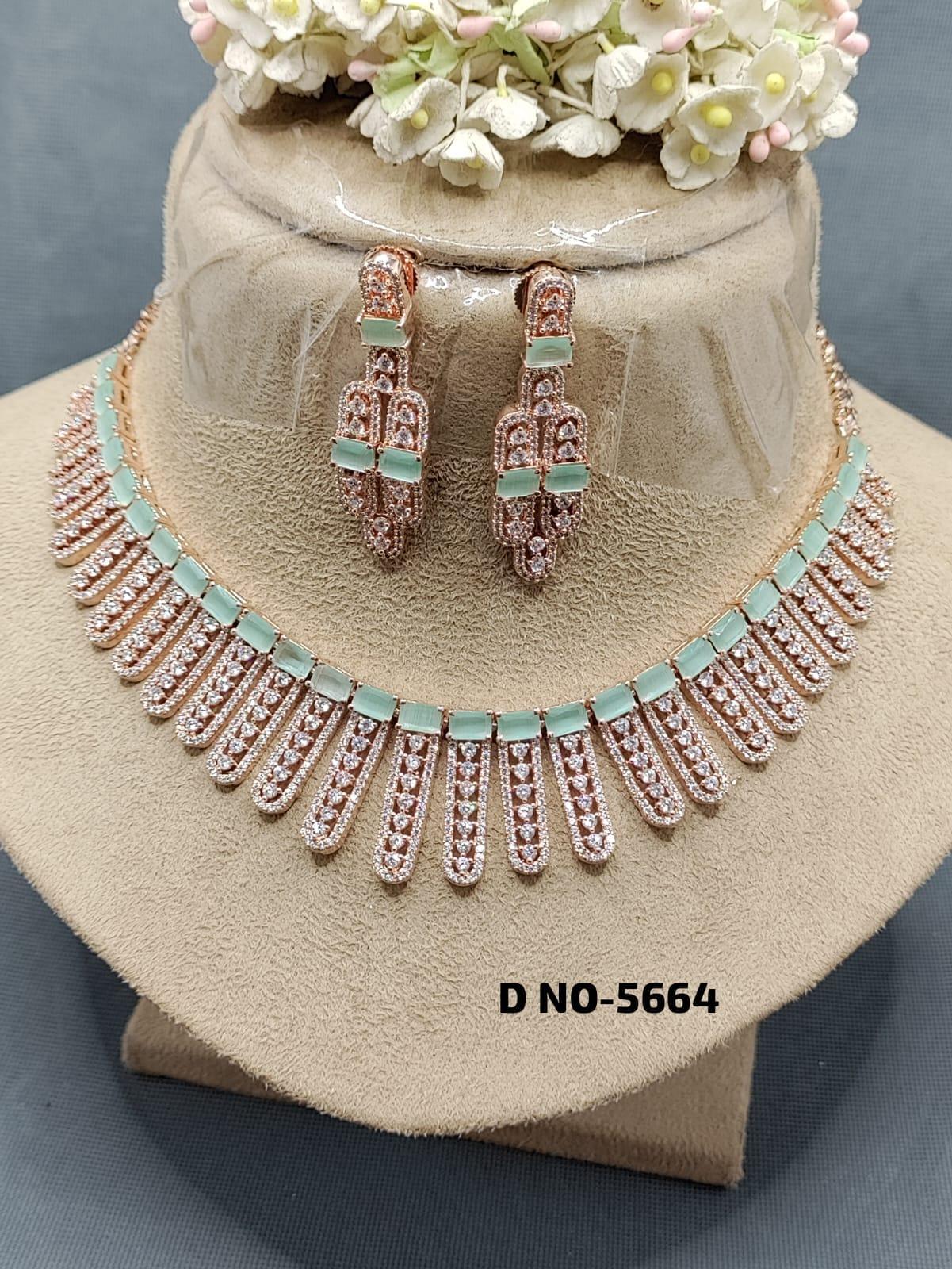 American Diamond Necklace Rosegold Sku-5664 C3 - rchiecreation