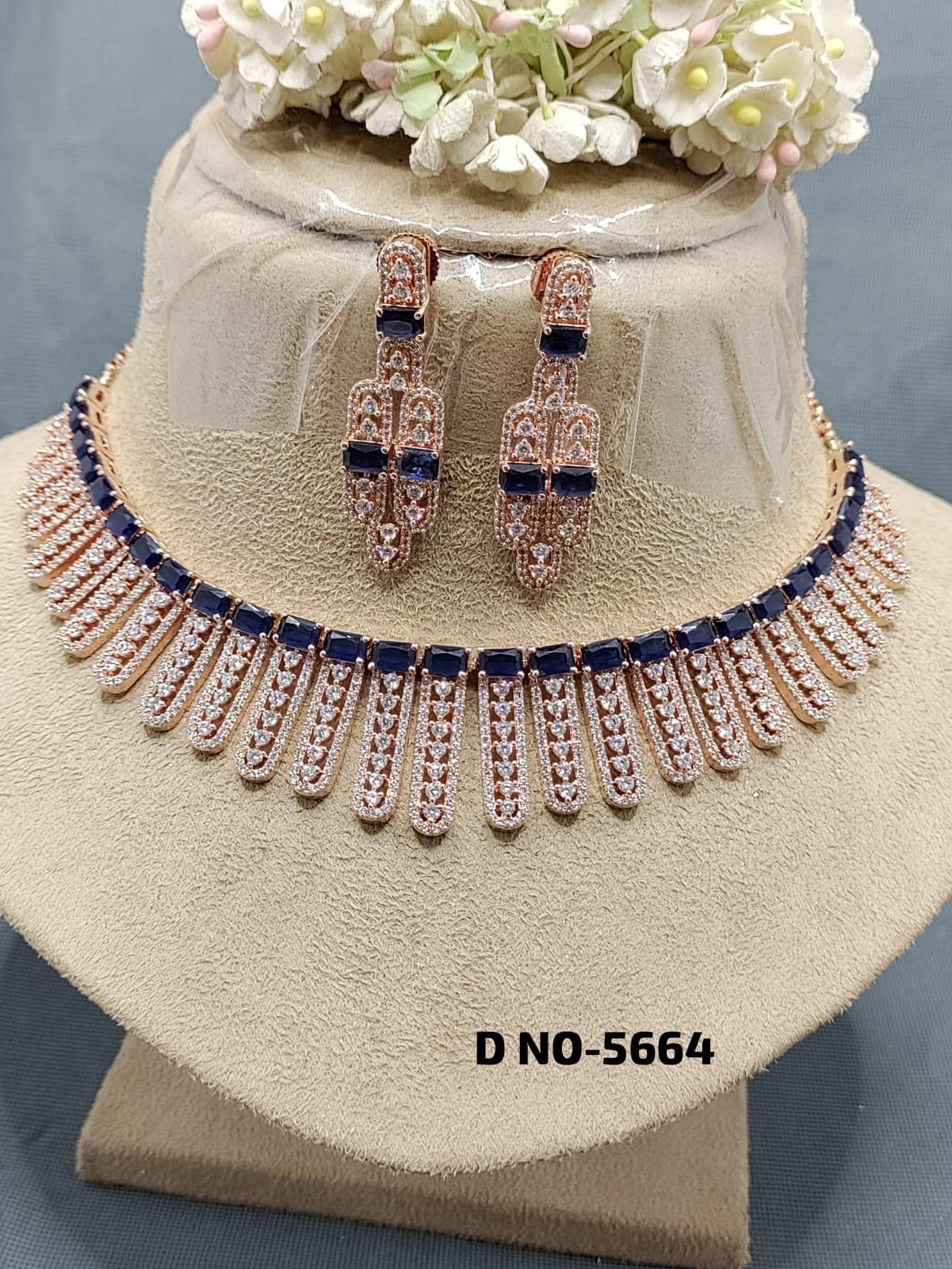 American Diamond Necklace Rosegold Sku-5664 C3 - rchiecreation