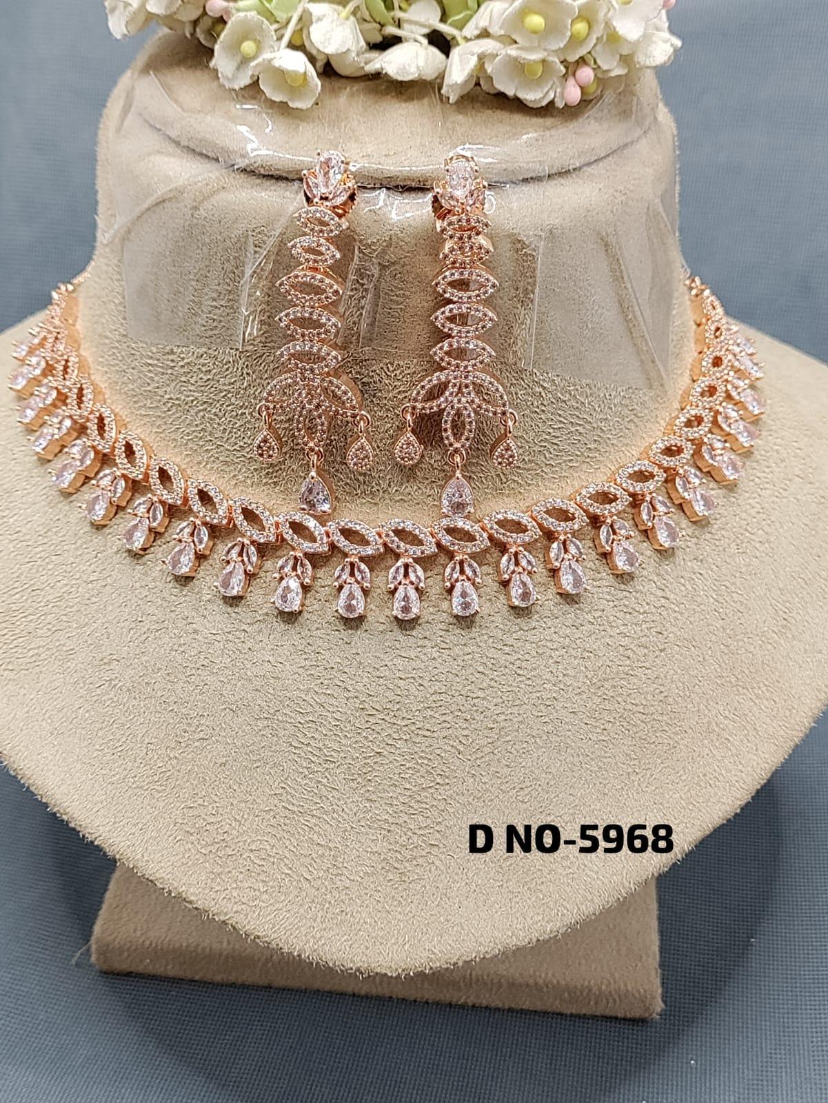 American Diamond Necklace Rosegold Sku-5968 C3 - rchiecreation