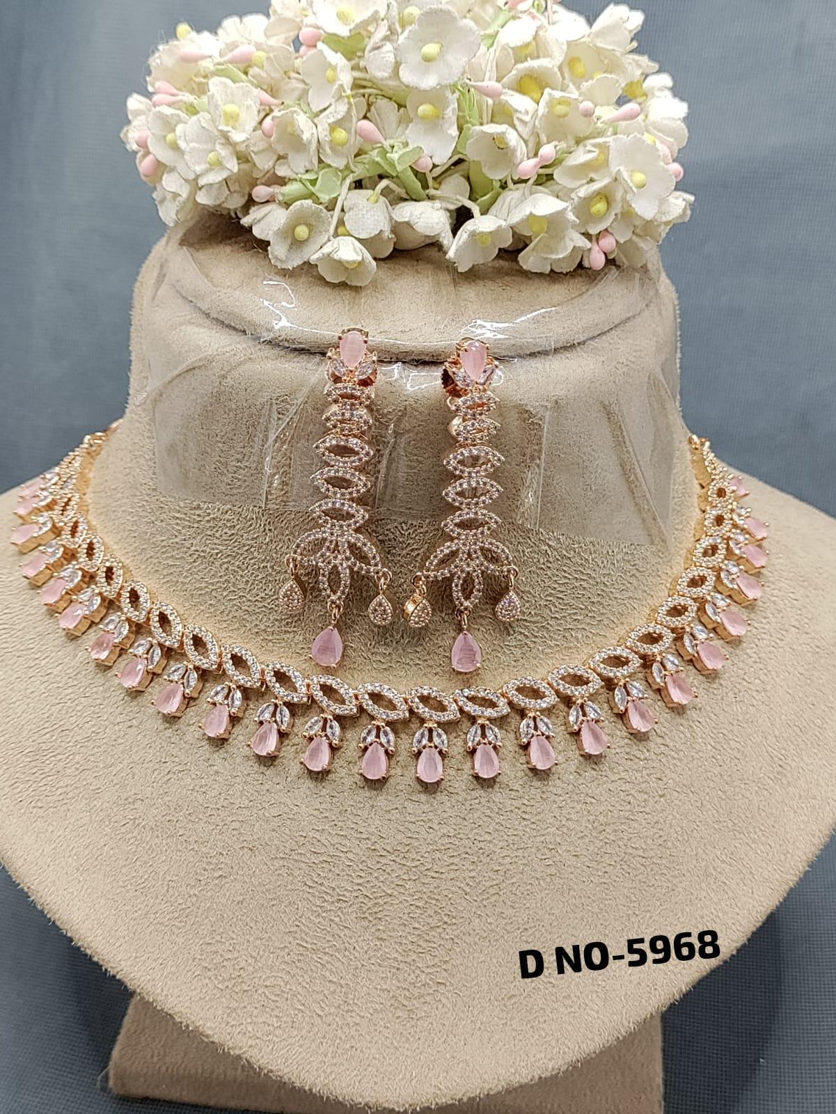 American Diamond Necklace Rosegold Sku-5968 C3 - rchiecreation