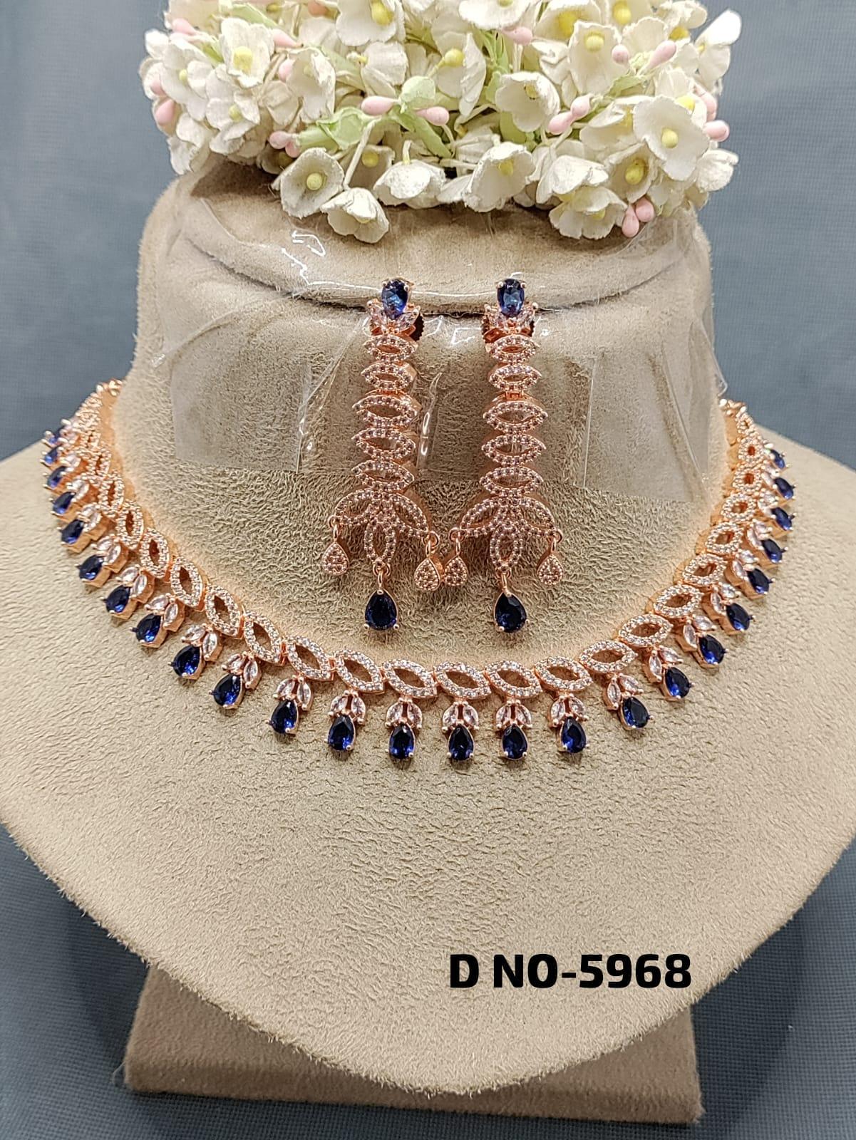 American Diamond Necklace Rosegold Sku-5968 C3 - rchiecreation