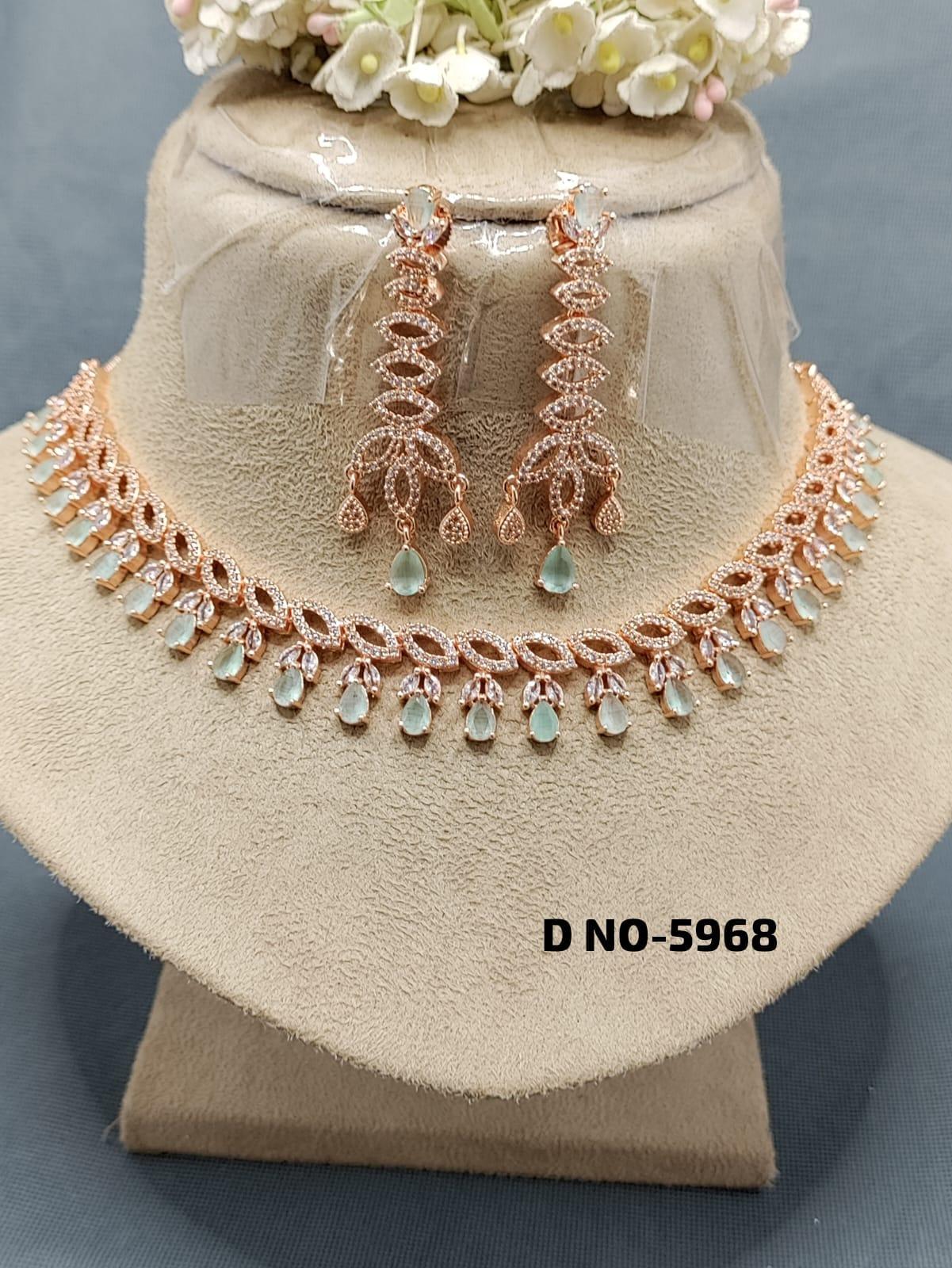American Diamond Necklace Rosegold Sku-5968 C3 - rchiecreation