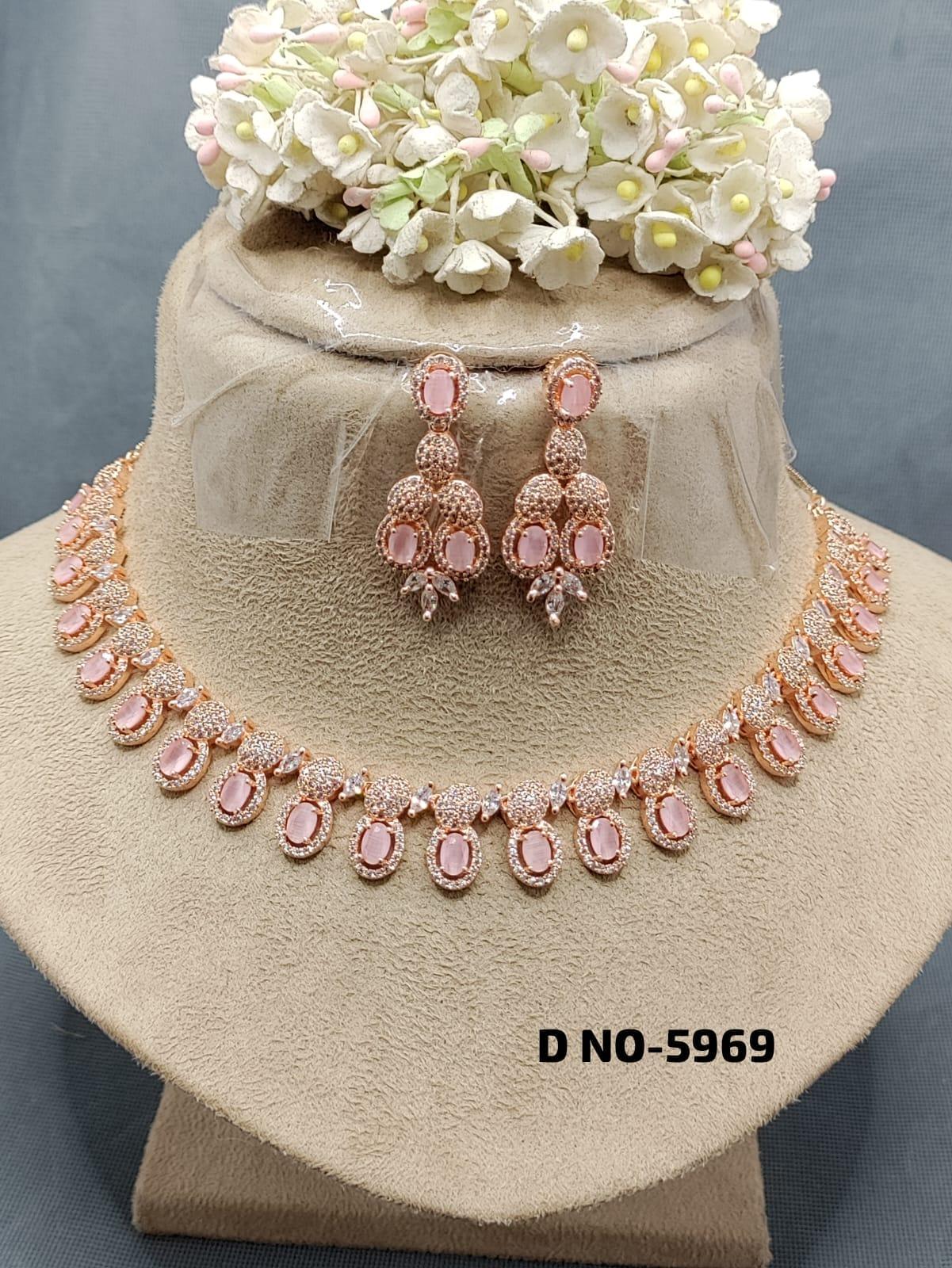 American Diamond Necklace Rosegold Sku 5969 C3 - rchiecreation