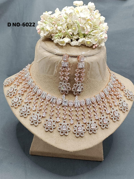 American Diamond Necklace Rosegold Sku-6022 C3 - rchiecreation