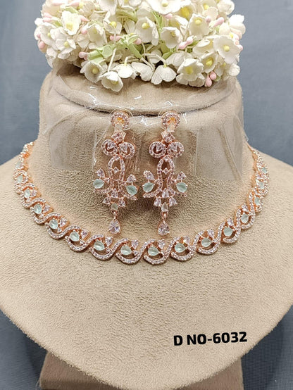 American Diamond Necklace Rosegold Sku 6032 C3 - rchiecreation