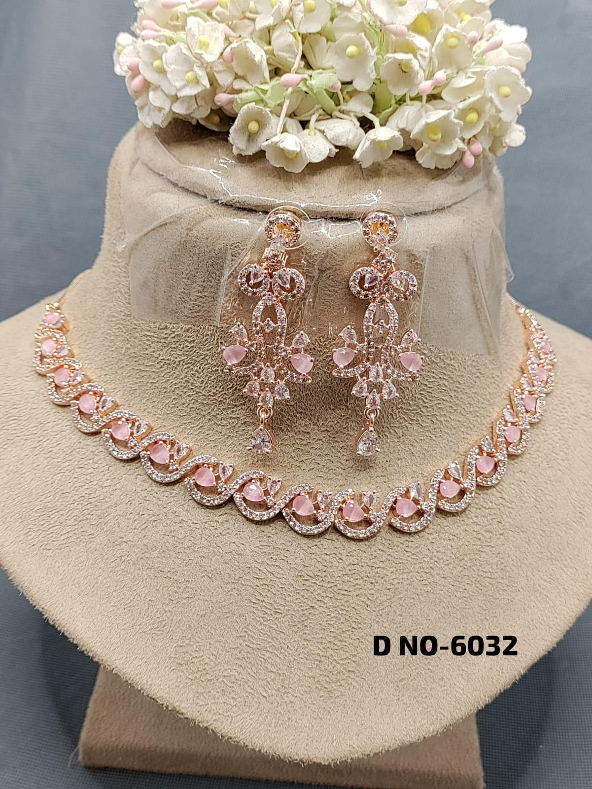 American Diamond Necklace Rosegold Sku 6032 C3 - rchiecreation