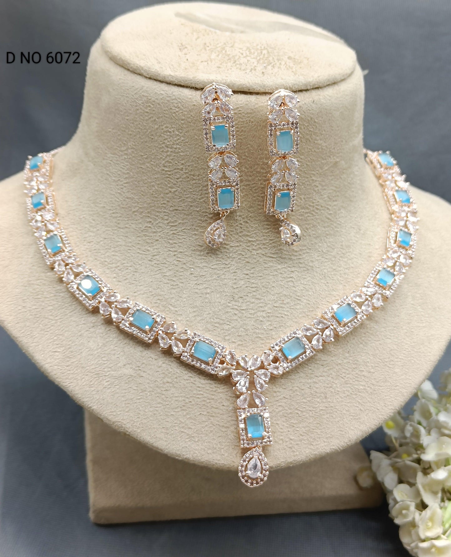 American Diamond Necklace Rosegold Sku 6072 C3 - rchiecreation