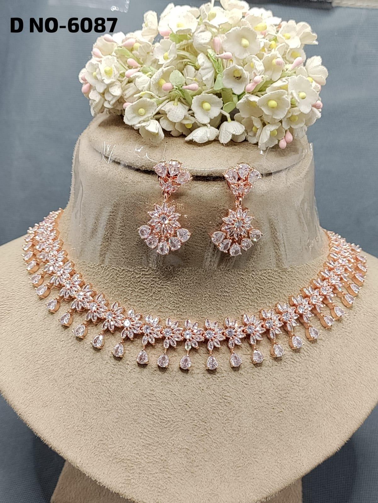 American Diamond Necklace Rosegold Sku 6087 C3 - rchiecreation