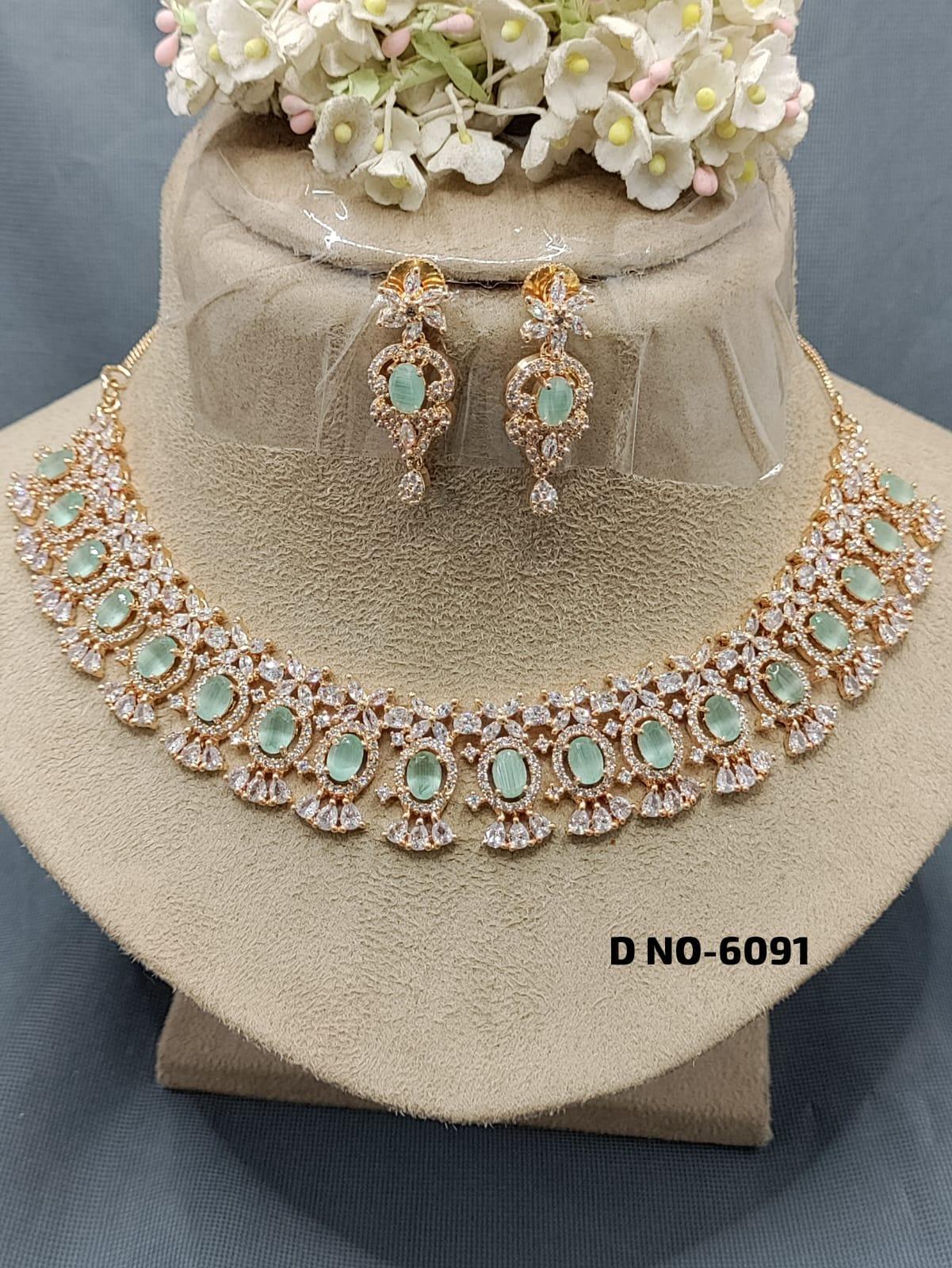 American Diamond Necklace Rosegold Sku 6091 C3 - rchiecreation
