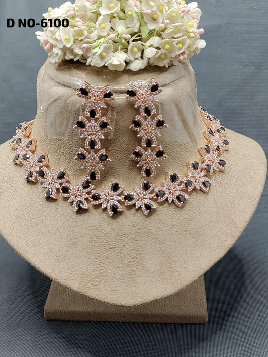 American Diamond Necklace Rosegold Sku 6100 - rchiecreation