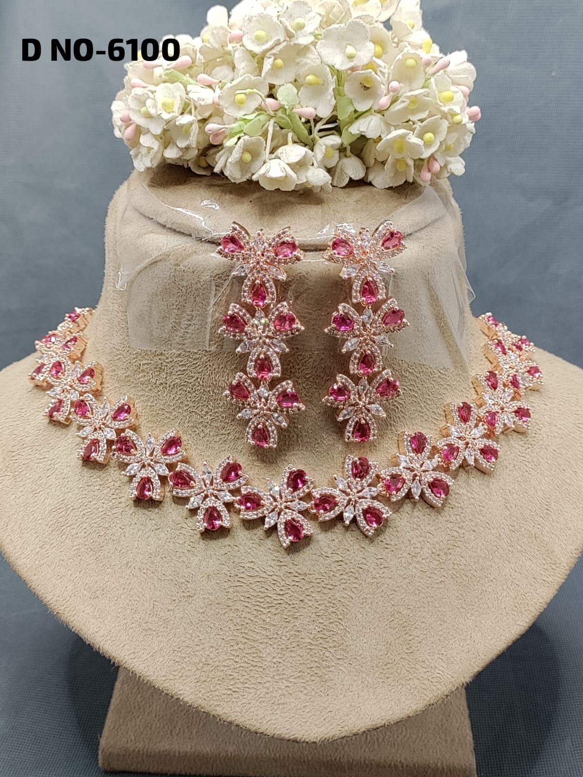 American Diamond Necklace Rosegold Sku 6100 - rchiecreation