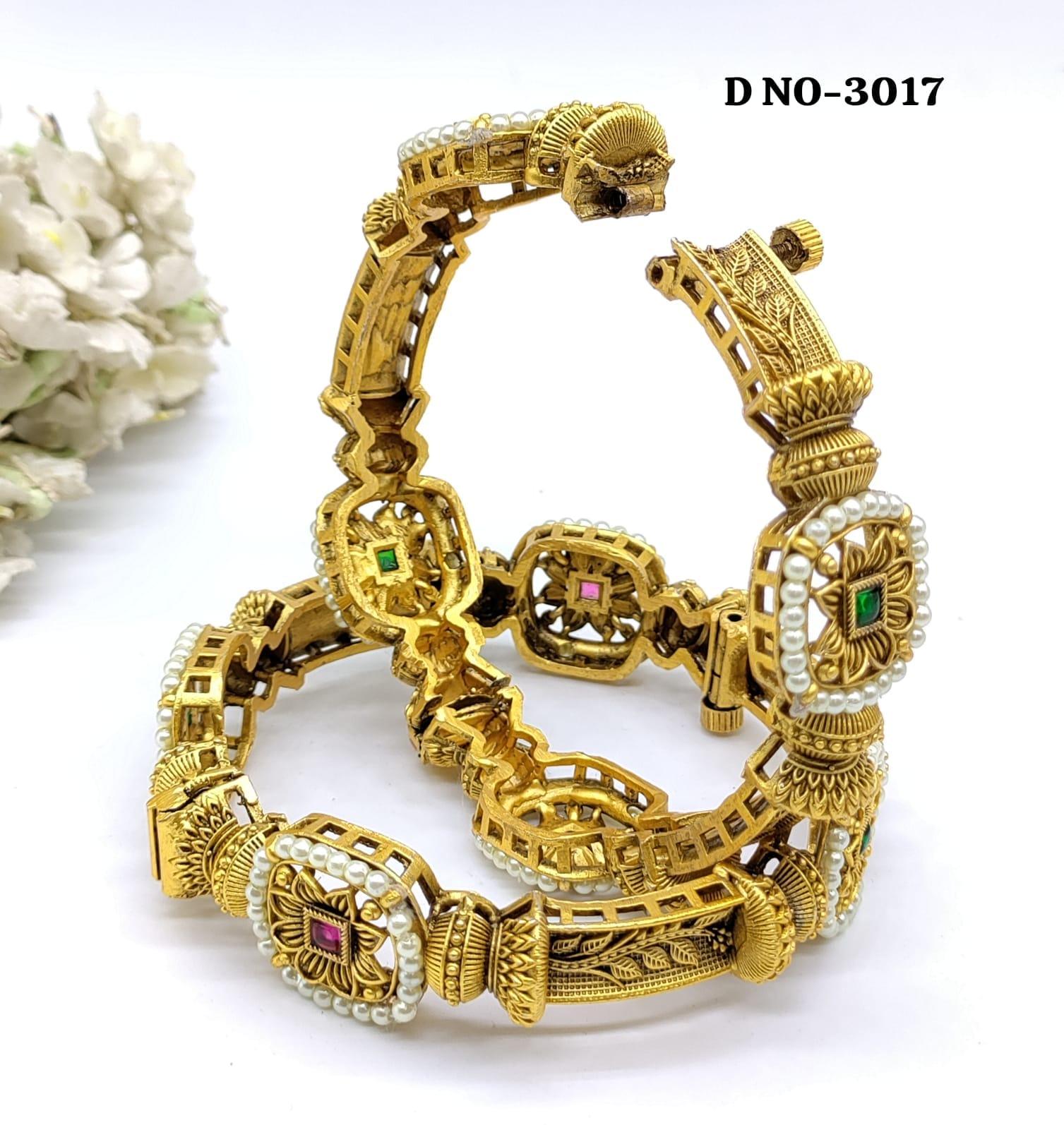 Antique Golden Bangles Sku-3017 D2 - rchiecreation