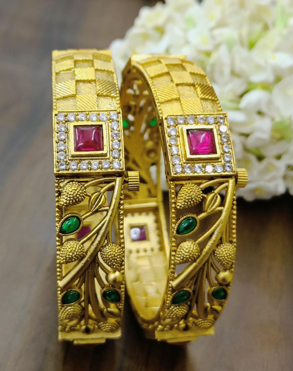 Antique Golden Bangles Sku-3049 D2 - rchiecreation