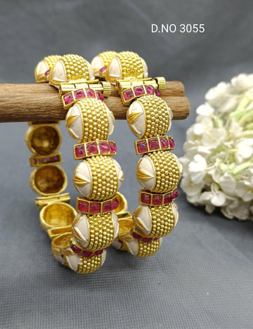 Antique Golden Bangles Sku-3055 D2 - rchiecreation