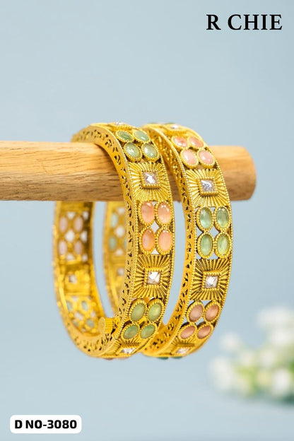 Antique Golden Bangles Sku-3080 D2 - rchiecreation